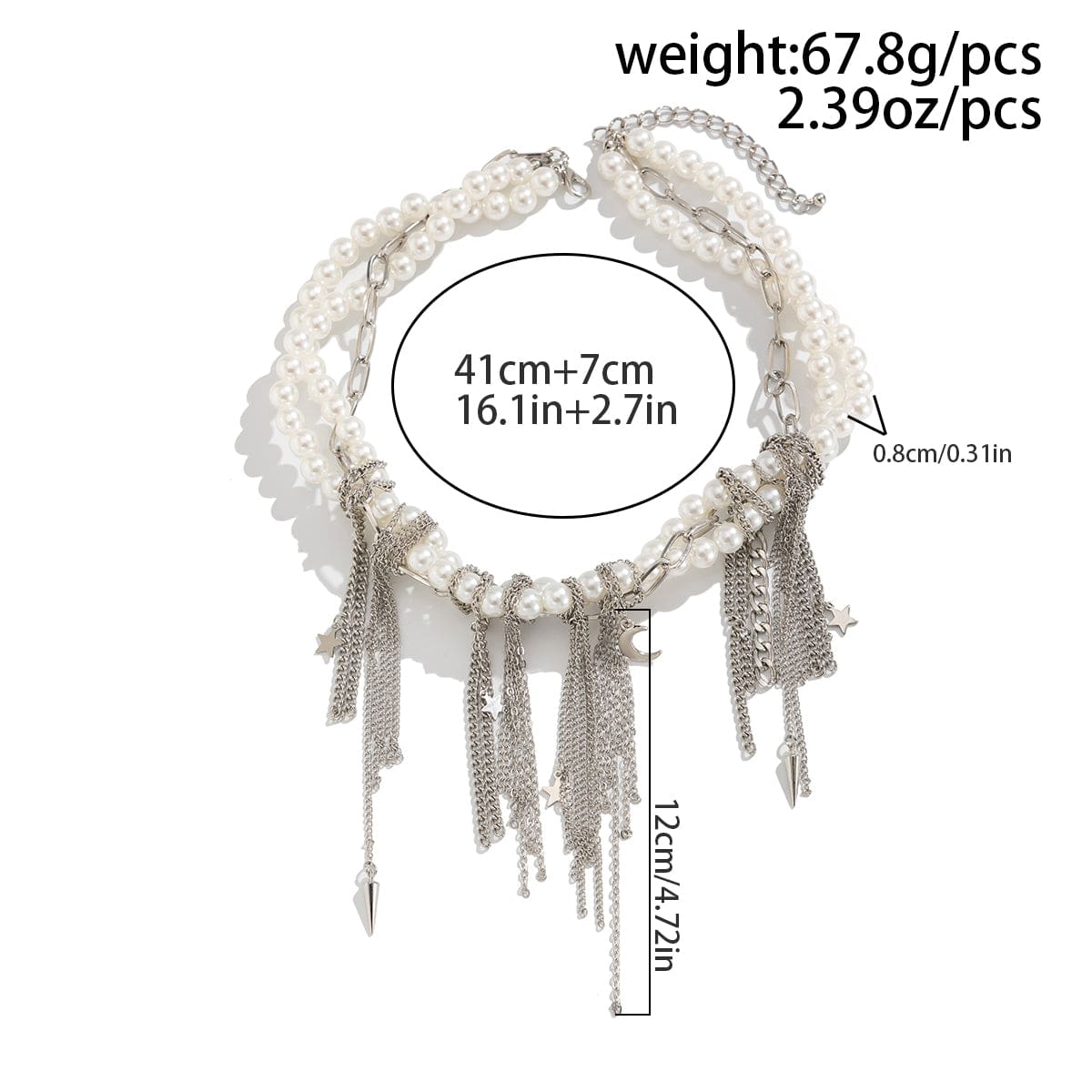 Stylish Layered Moon Star Chain Tassel Pearl Necklace - ArtGalleryZen