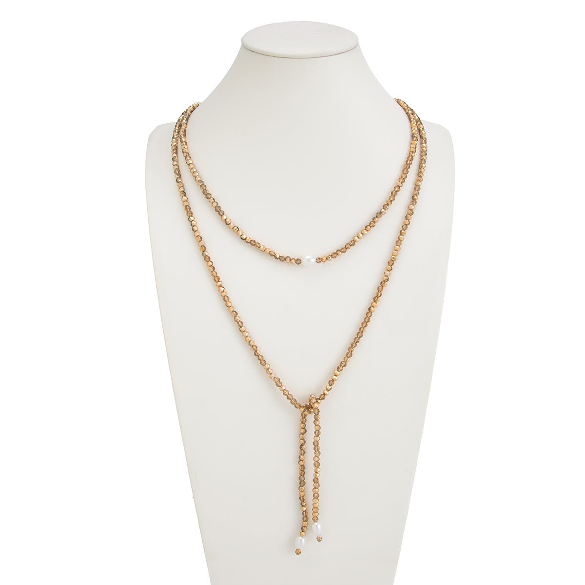Stylish Pearl Crystal Beaded Long Chain Necklace - ArtGalleryZen