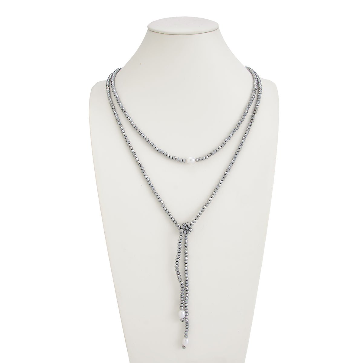 Stylish Pearl Crystal Beaded Long Chain Necklace - ArtGalleryZen