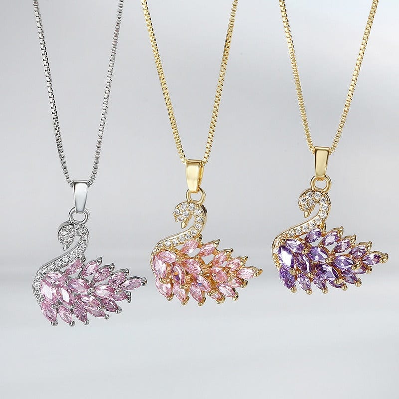 Swarovski Colorful Crystal Swan Pendant Necklace - ArtGalleryZen