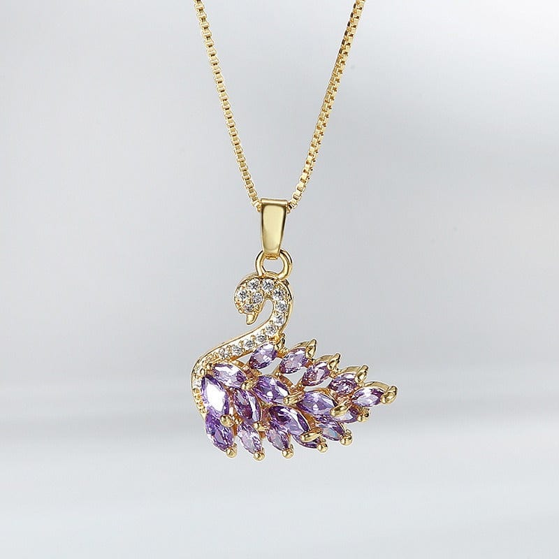 Swarovski Colorful Crystal Swan Pendant Necklace - ArtGalleryZen