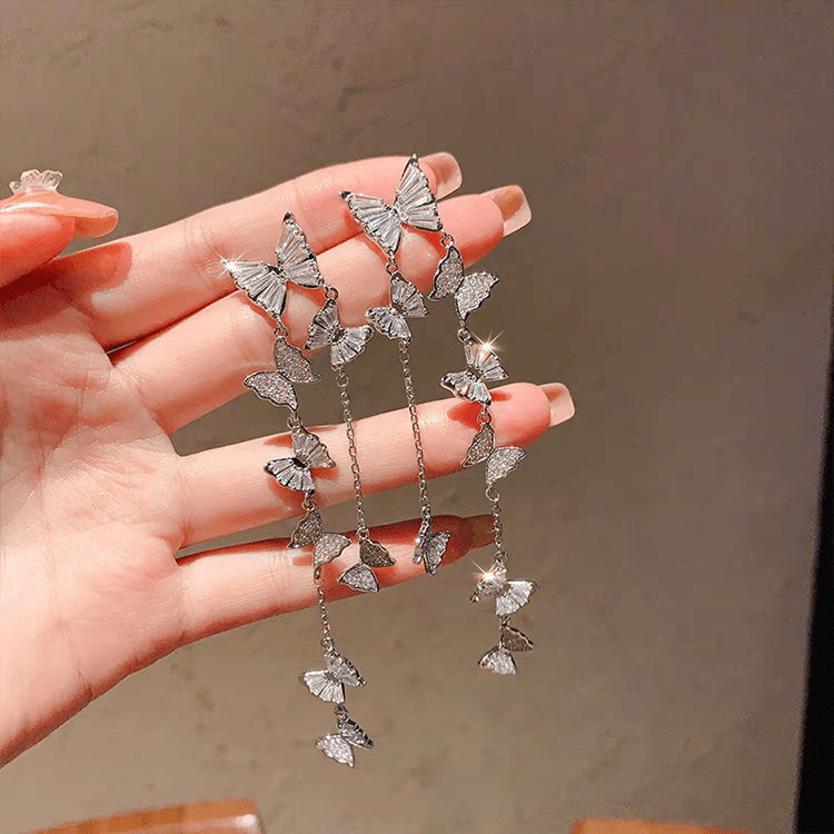 Swarovski Crystal Butterfly Tassel Earrings - ArtGalleryZen