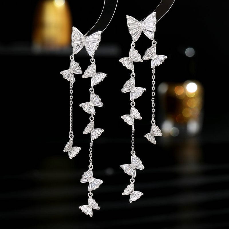Swarovski Crystal Butterfly Tassel Earrings - ArtGalleryZen