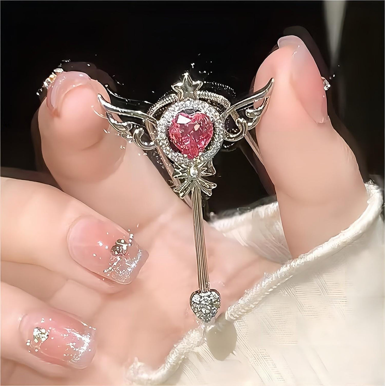 Swarovski Crystal Pink Heart Magic Wand Necklace - ArtGalleryZen