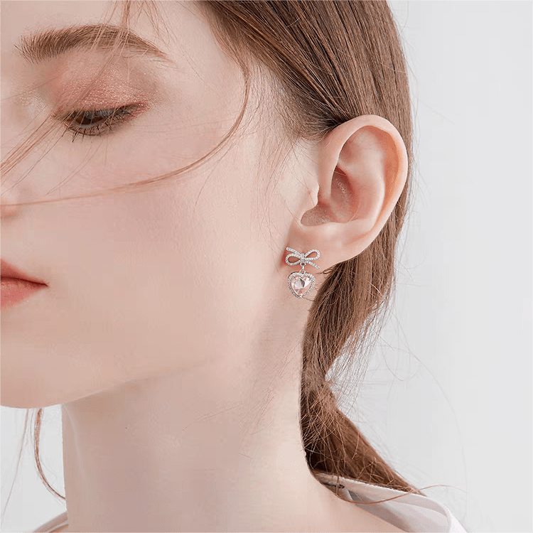 Swarovski Crystal Ribbon Heart Earrings - ArtGalleryZen