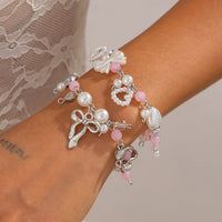 Thumbnail for Sweet 2pcs Bowknot Heart Charm Pearl Crystal Chain Bracelet Set - ArtGalleryZen