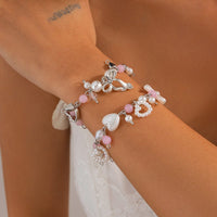 Thumbnail for Sweet 2pcs Bowknot Heart Charm Pearl Crystal Chain Bracelet Set - ArtGalleryZen