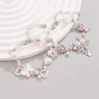 Thumbnail for Sweet 2pcs Bowknot Heart Charm Pearl Crystal Chain Bracelet Set - ArtGalleryZen