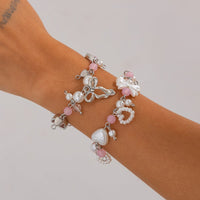 Thumbnail for Sweet 2pcs Bowknot Heart Charm Pearl Crystal Chain Bracelet Set - ArtGalleryZen