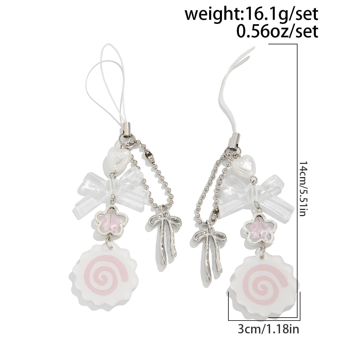 Sweet 2pcs Narutomaki Bowknot Heart Keychain Phone Strap Set - ArtGalleryZen