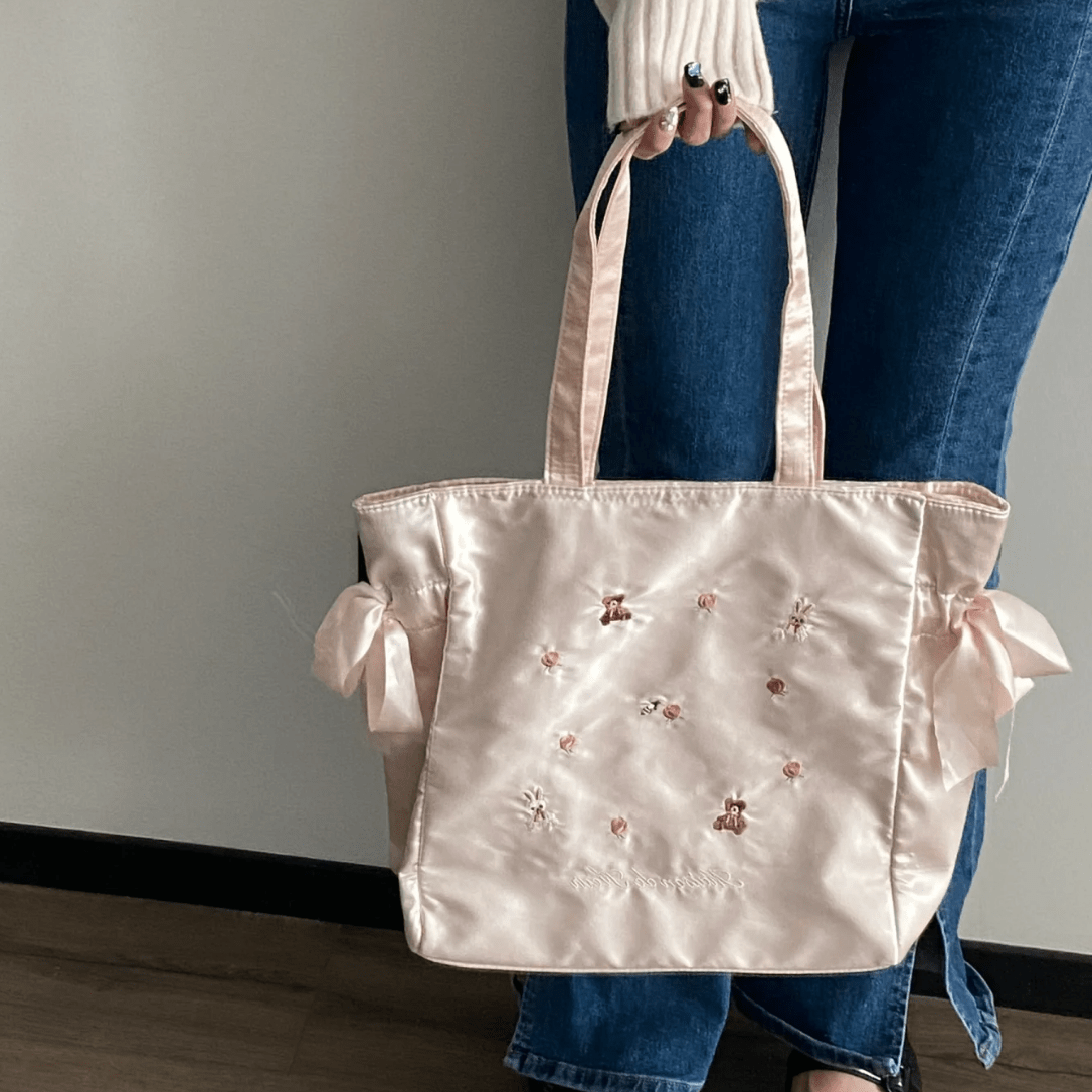 Sweet Bunny Bear Rose Embroidery Bowknot Shoulder Bag - ArtGalleryZen