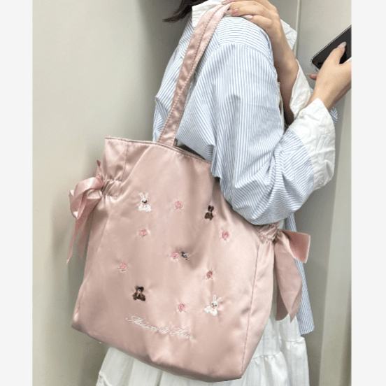 Sweet Bunny Bear Rose Embroidery Bowknot Shoulder Bag - ArtGalleryZen