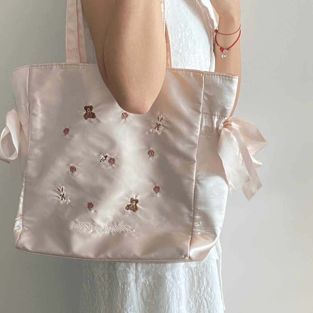 Sweet Bunny Bear Rose Embroidery Bowknot Shoulder Bag - ArtGalleryZen