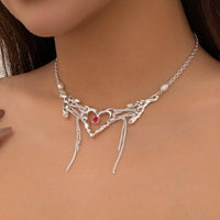 Thumbnail for Sweet Cubic Zirconia Inlaid Heart Pendant Tassel Necklace - ArtGalleryZen