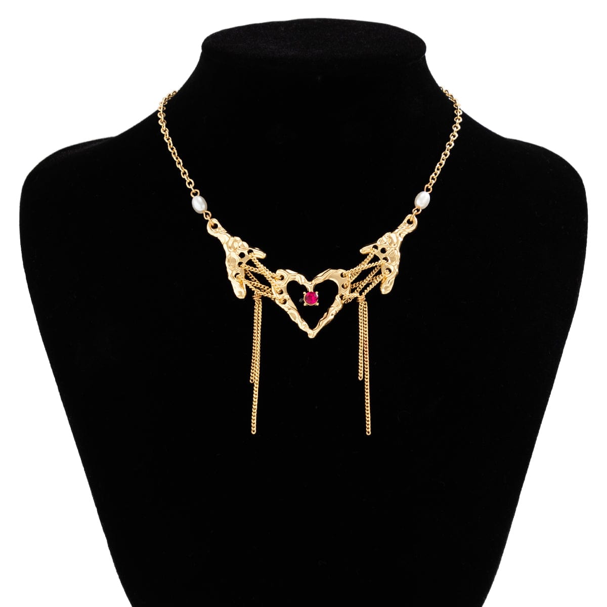 Sweet Cubic Zirconia Inlaid Heart Pendant Tassel Necklace - ArtGalleryZen