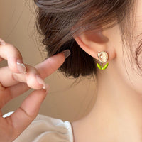 Thumbnail for Sweet Pearl Inlaid Cat's Eye Stone Tulip Earrings - ArtGalleryZen