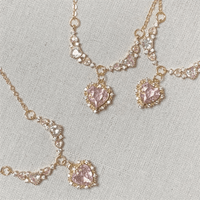 Thumbnail for Sweet Pink Crystal Heart Pendant CZ Inlaid Necklace - ArtGalleryZen