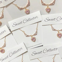 Thumbnail for Sweet Pink Crystal Heart Pendant CZ Inlaid Necklace - ArtGalleryZen