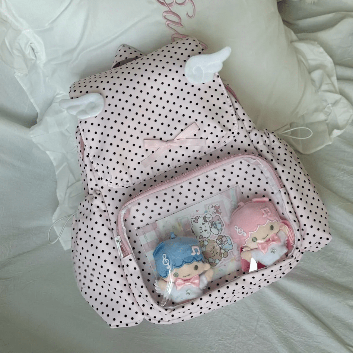 Sweet Polka Dots Angel Kpop Fan Display Backpack - ArtGalleryZen