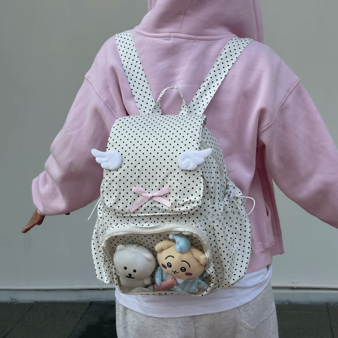Sweet Polka Dots Angel Kpop Fan Display Backpack - ArtGalleryZen