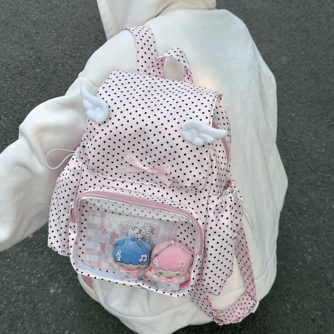 Sweet Polka Dots Angel Kpop Fan Display Backpack - ArtGalleryZen