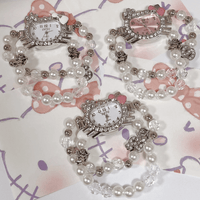 Thumbnail for Sweet Rhinestone Inlaid Cupid Charm Pearl Chain Hello Kitty Watch - ArtGalleryZen