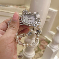 Thumbnail for Sweet Rhinestone Inlaid Cupid Charm Pearl Chain Hello Kitty Watch - ArtGalleryZen