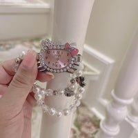 Thumbnail for Sweet Rhinestone Inlaid Cupid Charm Pearl Chain Hello Kitty Watch - ArtGalleryZen