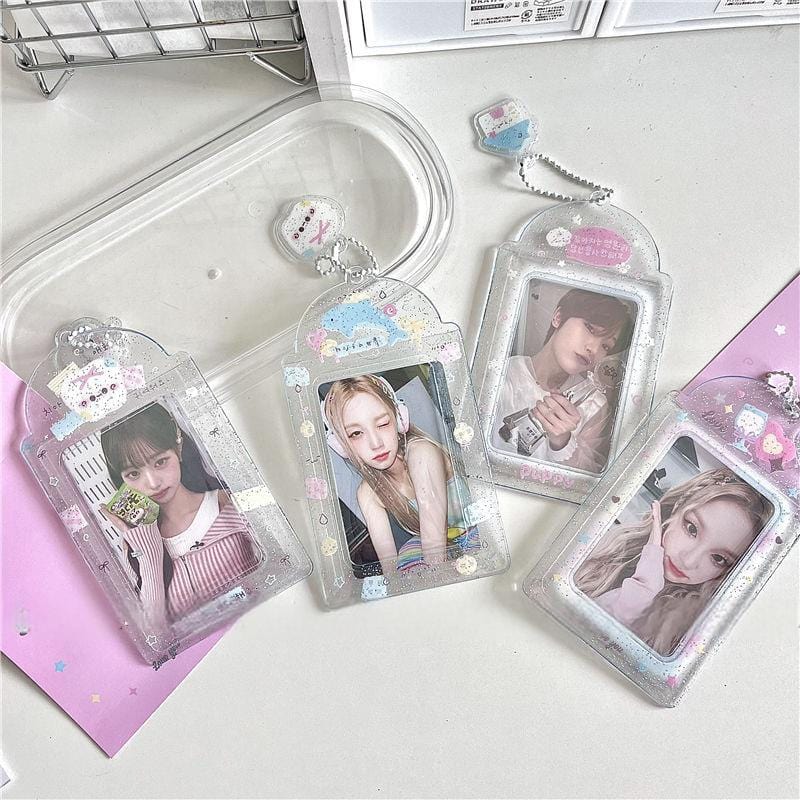 Sweet Transparent Glitter Kpop Keychain Photocard Holder - ArtGalleryZen