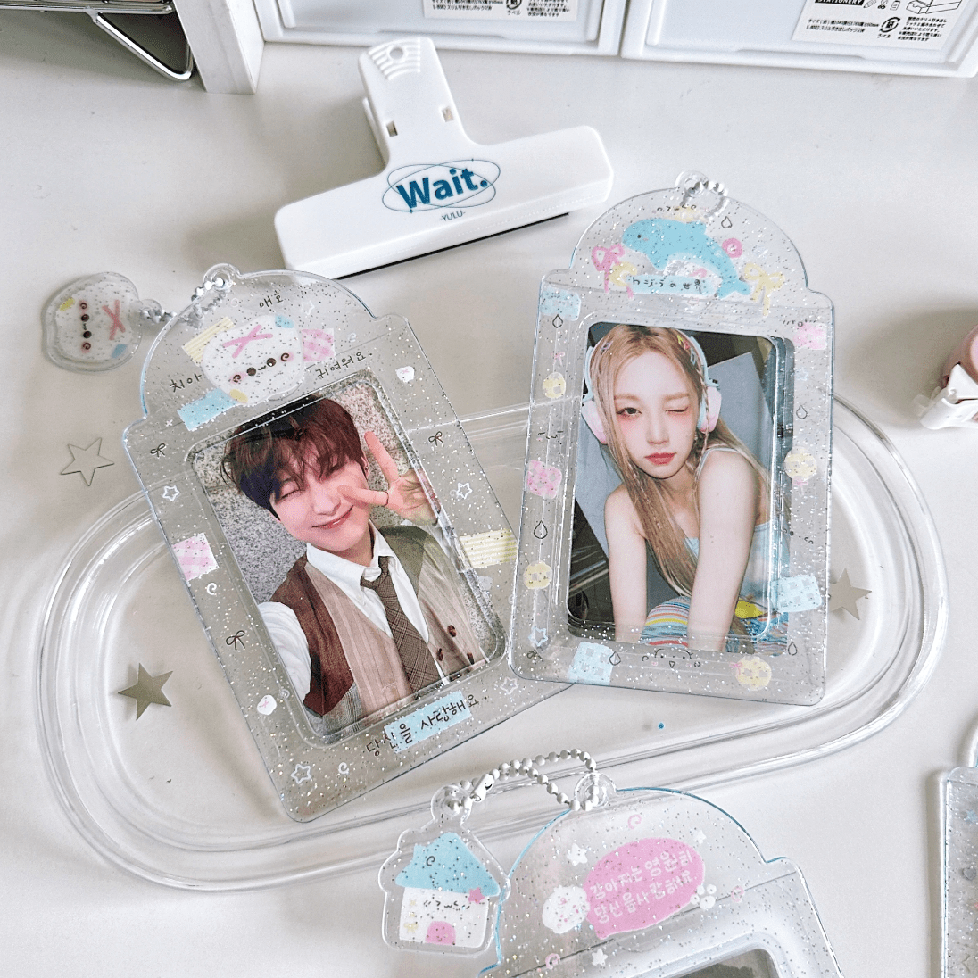 Sweet Transparent Glitter Kpop Keychain Photocard Holder - ArtGalleryZen