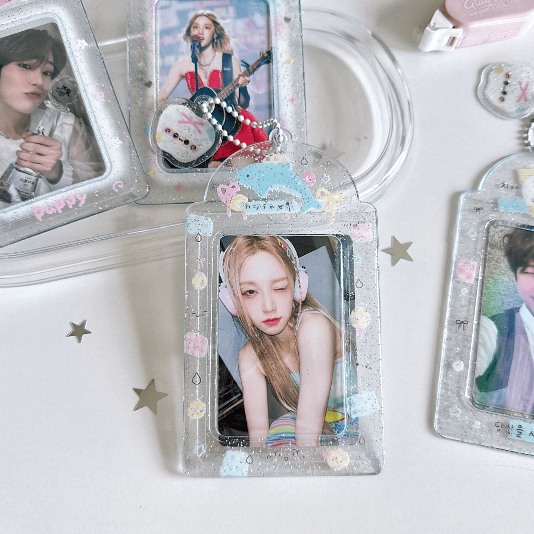 Sweet Transparent Glitter Kpop Keychain Photocard Holder - ArtGalleryZen