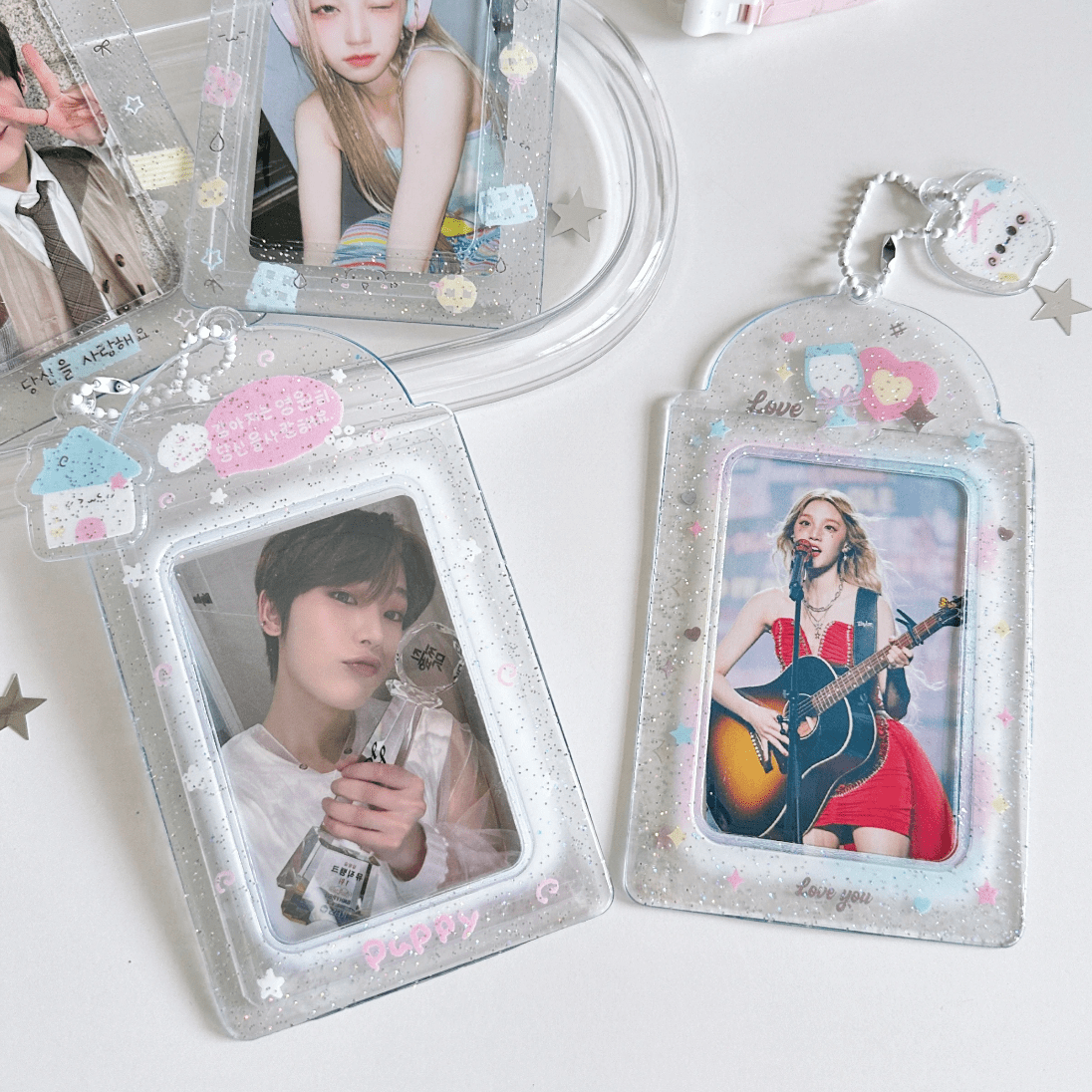Sweet Transparent Glitter Kpop Keychain Photocard Holder - ArtGalleryZen