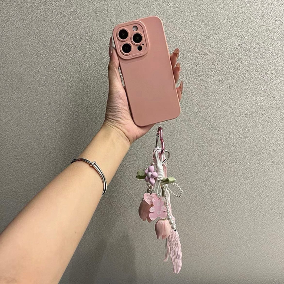 Sweet Tulip Bowknot Pearl Lace Charm Heart Keychain - ArtGalleryZen