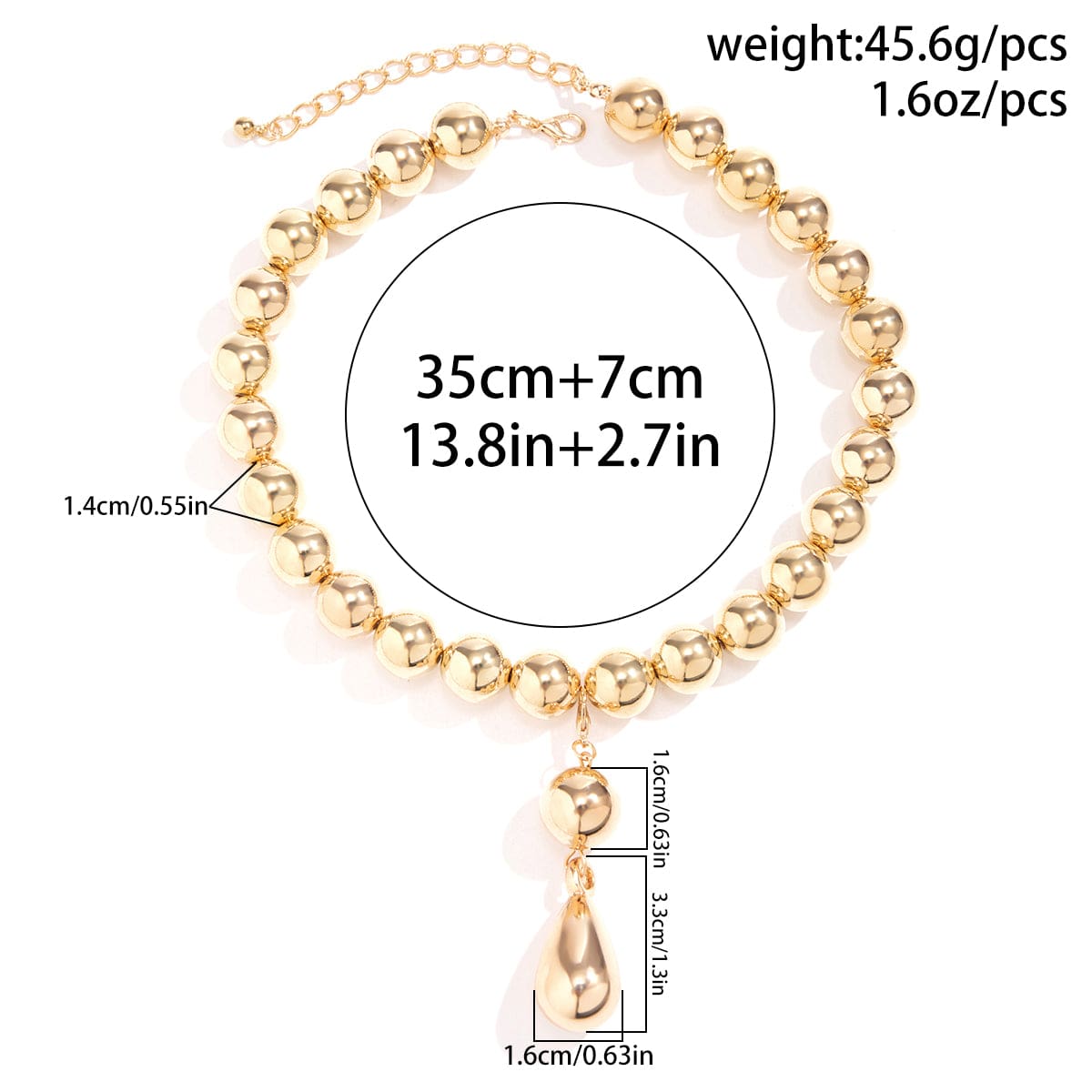 Temperament Chunky Waterdrop Pendant Ball Chain Necklace - ArtGalleryZen