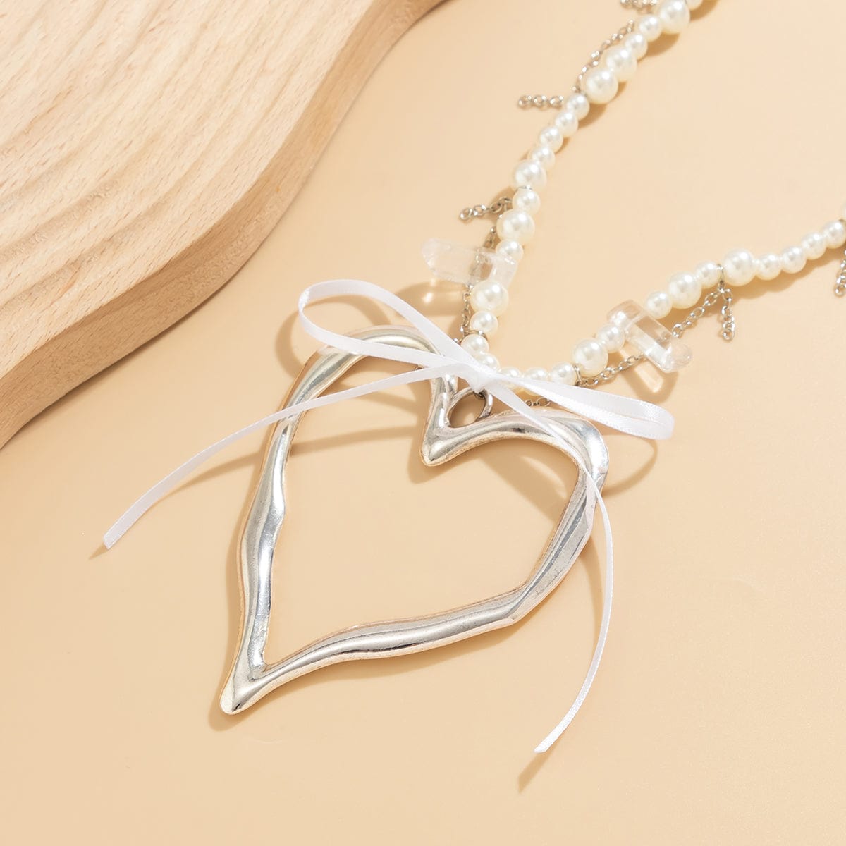 Temperament Heart Pendant Pearl Chain Tassel Necklace - ArtGalleryZen