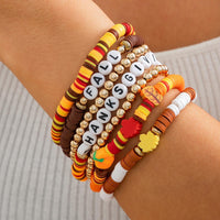 Thumbnail for Thanksgiving 5pcs Maple Leaf Pumpkin Charm Letter Polymer Clay Beaded Bracelet Set - ArtGalleryZen