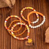 Thumbnail for Thanksgiving Layered Maple Leaf Charm Letter Crystal Beaded Stackable Bracelet Set - ArtGalleryZen