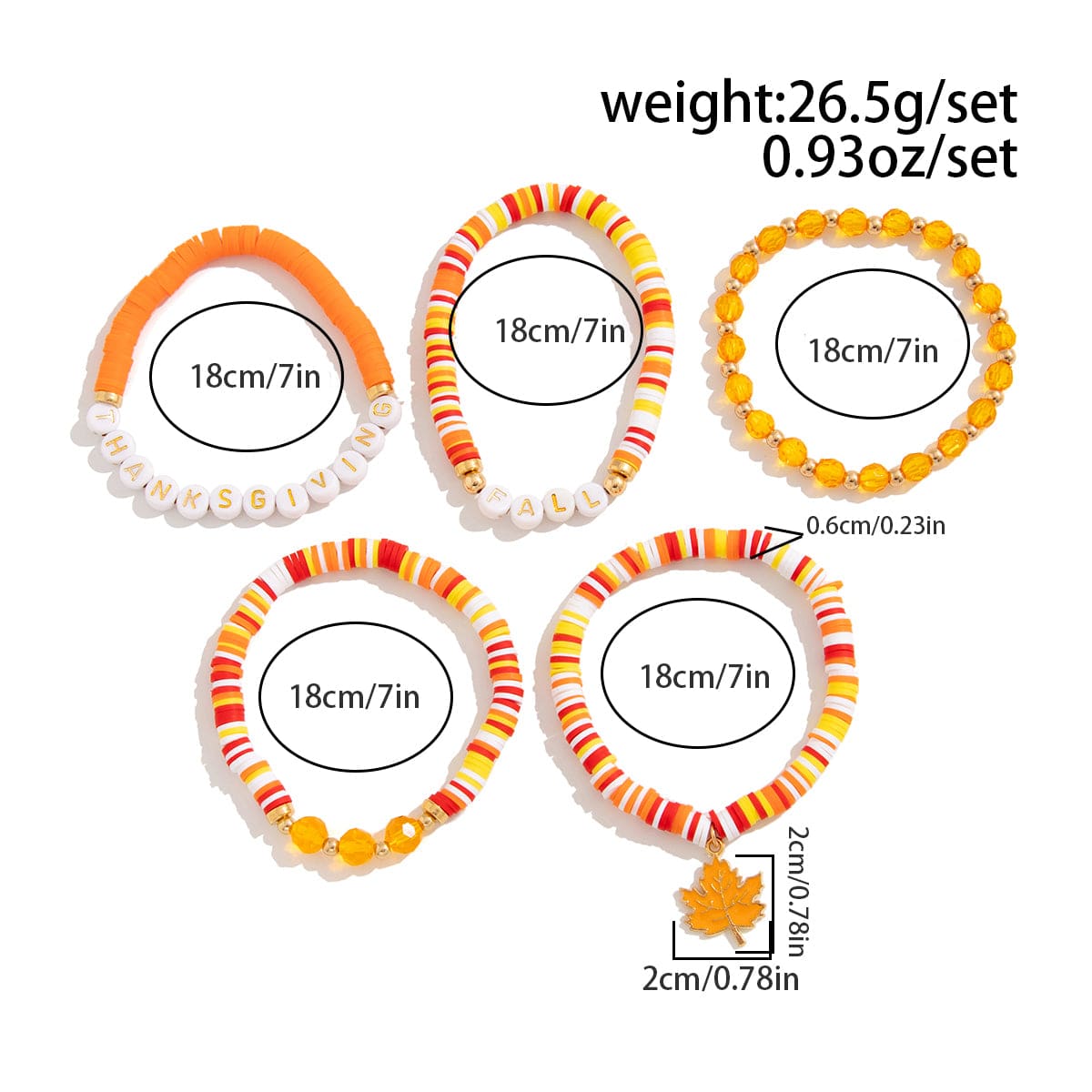 Thanksgiving Layered Maple Leaf Charm Letter Crystal Beaded Stackable Bracelet Set - ArtGalleryZen