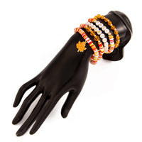 Thumbnail for Thanksgiving Layered Maple Leaf Charm Letter Crystal Beaded Stackable Bracelet Set - ArtGalleryZen