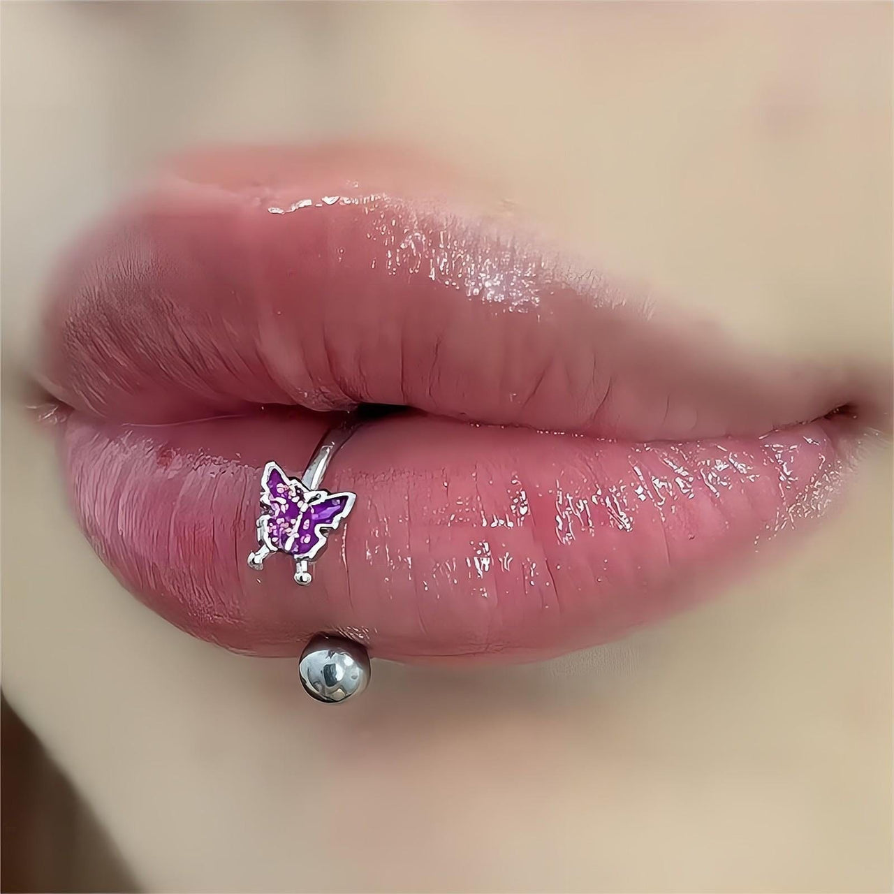 Titanium Steel Colorful Enamel Butterfly Piercing Lip Ring - ArtGalleryZen