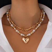 Thumbnail for Trendy 2pcs Gold Silver Plated Heart Pendant Pearl Necklace Set - ArtGalleryZen