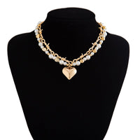 Thumbnail for Trendy 2pcs Gold Silver Plated Heart Pendant Pearl Necklace Set - ArtGalleryZen