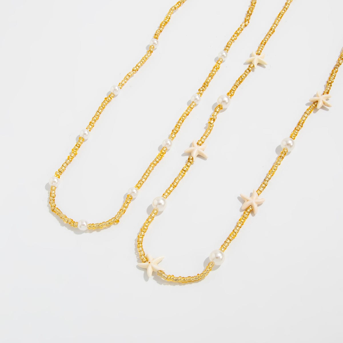 Trendy 2pcs Pearl Starfish Seed Beaded Waist Chain Set - ArtGalleryZen