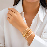 Thumbnail for Trendy 3pcs Gold Silver Plated Cable Chain Bangle Bracelet Set - ArtGalleryZen