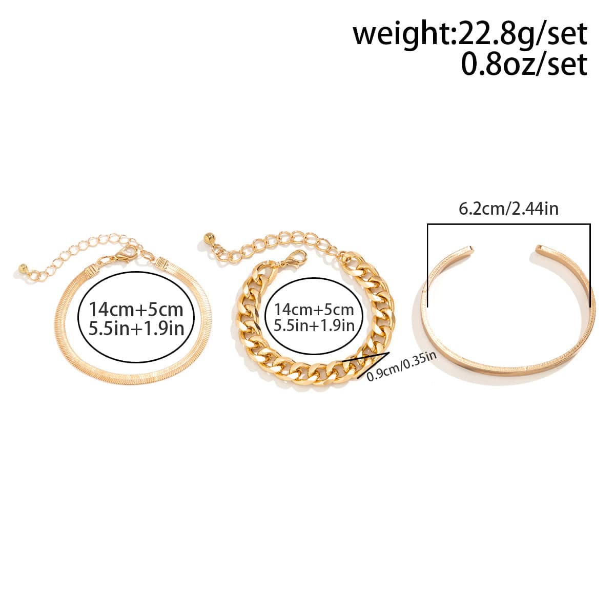Trendy 3pcs Gold Silver Plated Cable Chain Bangle Bracelet Set - ArtGalleryZen