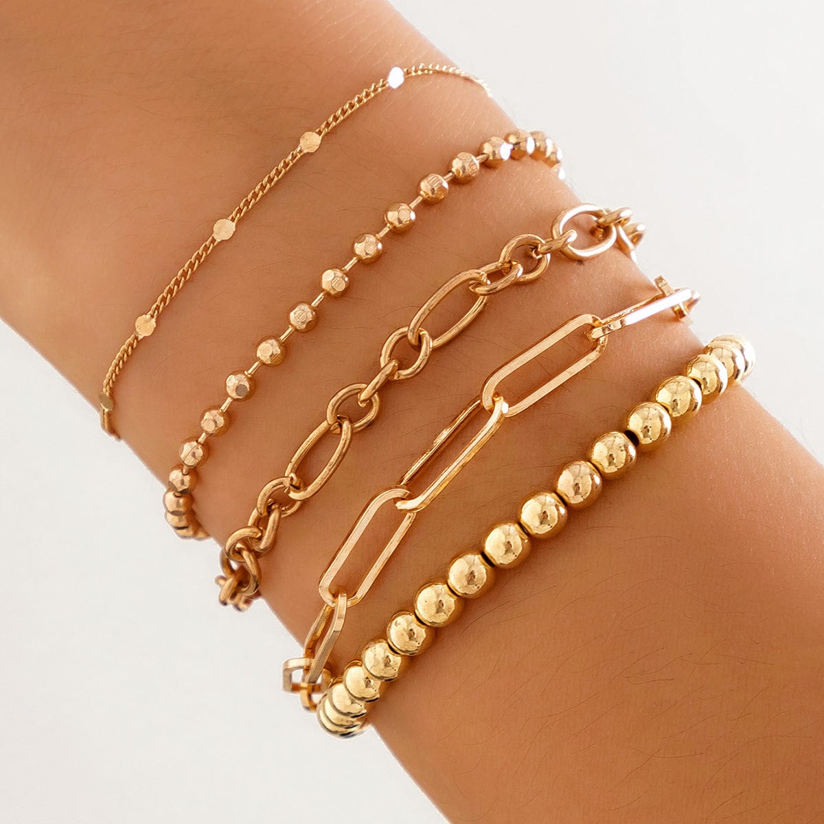 Trendy 5pcs Gold Plated Ball Chain Bracelet Set - ArtGalleryZen