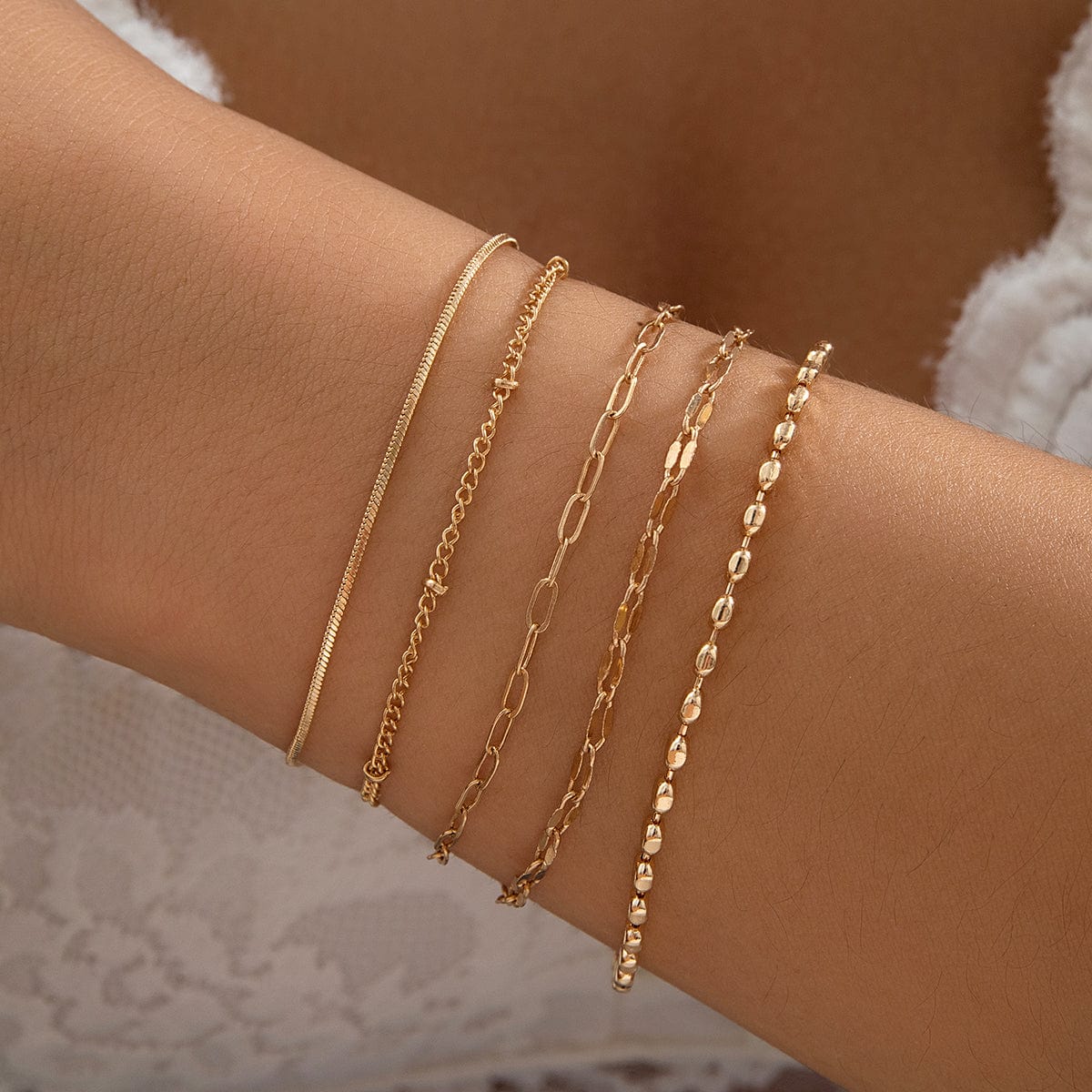 Trendy 5pcs Gold Silver Plated Cable Chain Bracelet Set - ArtGalleryZen