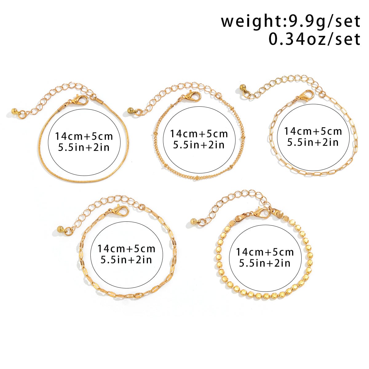 Trendy 5pcs Gold Silver Plated Cable Chain Bracelet Set - ArtGalleryZen