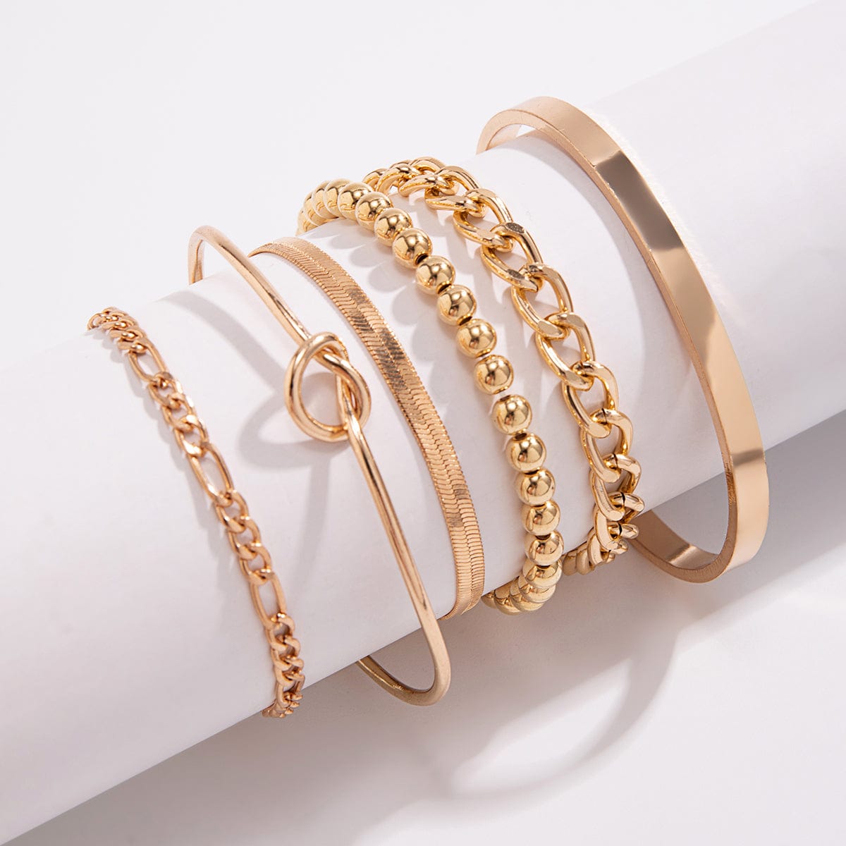 Trendy 6pcs Gold Plated Knotted Cable Chain Bangle Bracelet Set - ArtGalleryZen
