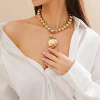 Thumbnail for Trendy Chunky Gold Silver Tone Ball Pendant Choker Necklace - ArtGalleryZen